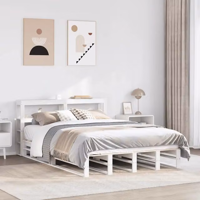 Giroletto con Testiera Bianco 150x200 cm Legno Massello di Pino 3306499