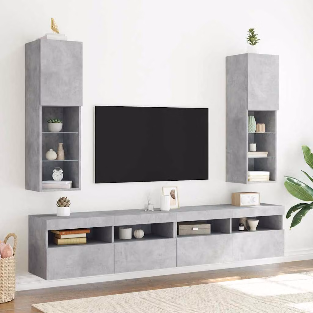 Set di 2 mobili TV moderni vidaXL con illuminazione LED integrata, colore grigio, L/P/H: 30,5 x 30 x 102 cm