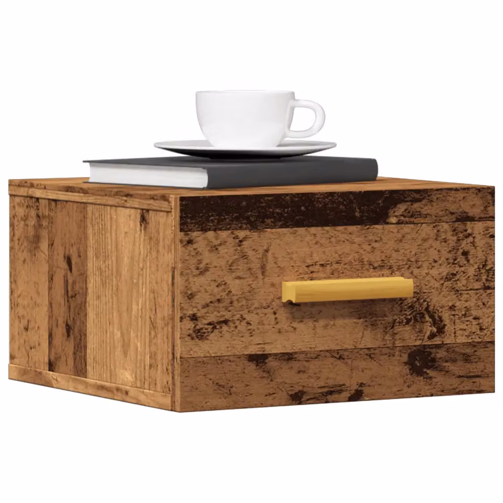 Set di 2 comodini da muro vidaXL in legno color marrone antico, stile rustico, L 35 x P 35 x H 20 cm