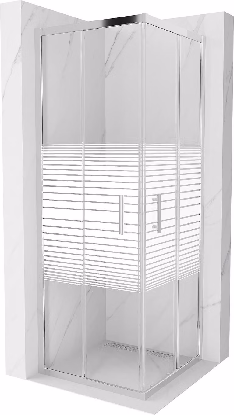 Mexen Rio cabina doccia quadrata 70 x 70 cm, strisce bianche, cromo - 860-070-070-01-20