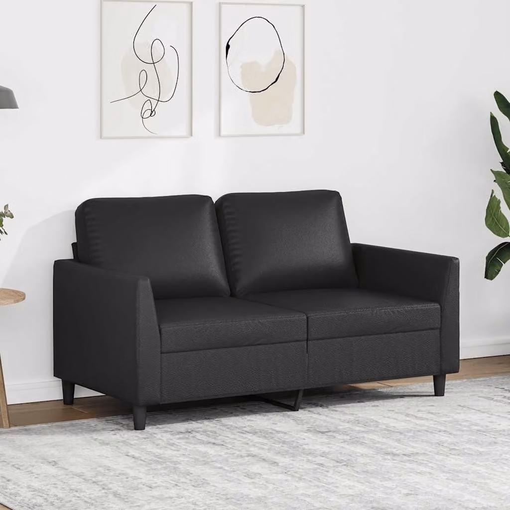 Divano a 2 posti vidaXL in similpelle nera con struttura in metallo per soggiorno L: 140 cm, P: 80 cm, H: 77 cm