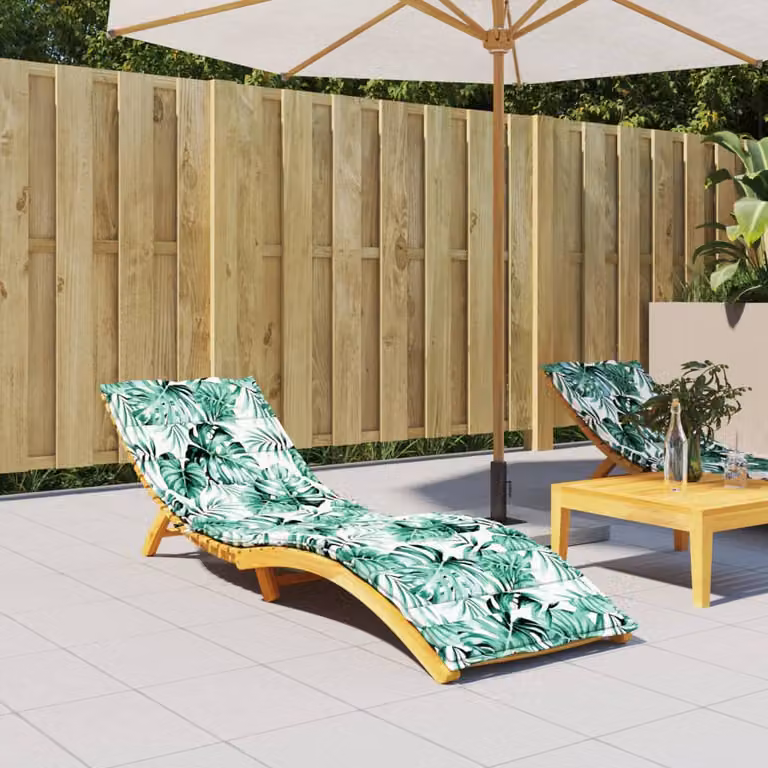 vidaXL Cuscino per Lettino con Motivo a Foglie in Tessuto Oxford Verde, Impermeabile e Traspirante, L/P/H: 200 x 50 x 50 cm