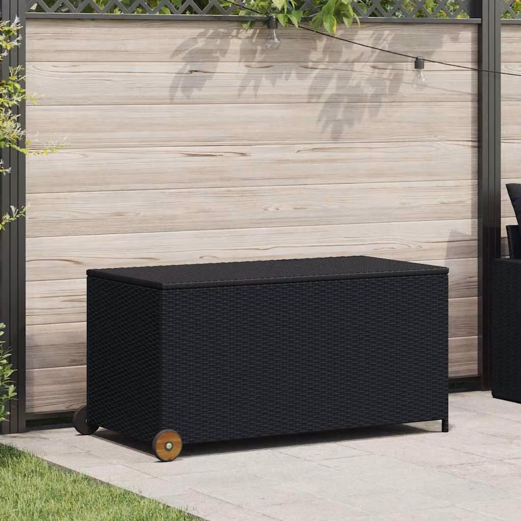 Contenitore da giardino vidaXL in rattan e legno di acacia oliato nero L: 120 cm, P: 65 cm, H: 61 cm