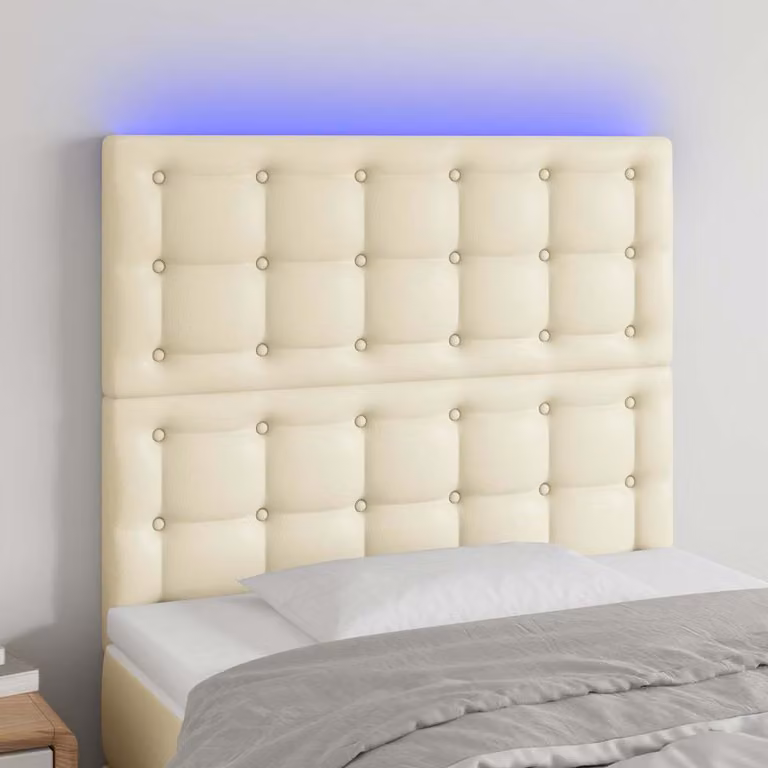 Testiera per letto vidaXL in similpelle beige con illuminazione LED e porta di ricarica USB, L 100 x P 5 x H 118/128 cm
