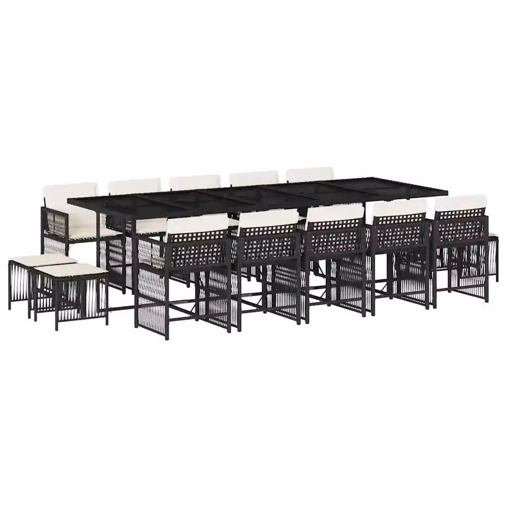Set da Pranzo da Giardino vidaXL 15 pz in Polyrattan Nero con Piano in Vetro e Cuscini – 2
