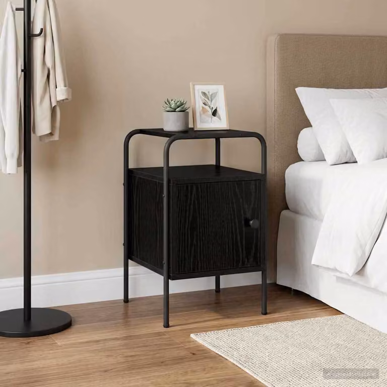 Armadio da notte vidaXL in legno ingegnerizzato e metallo, colore nero e marrone rovere, stile moderno