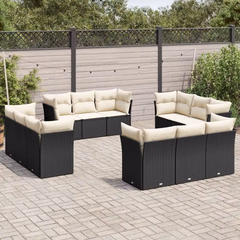 Set di divani da giardino vidaXL in polyrattan nero con cuscini, ideale per giardino e terrazza