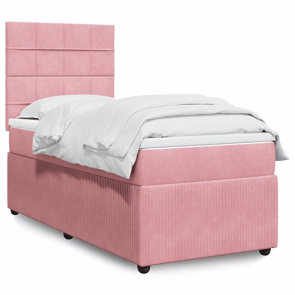 vidaXL Giroletto a Molle con Materasso in Velluto Rosa, L/P/H: 100 x 200 cm
