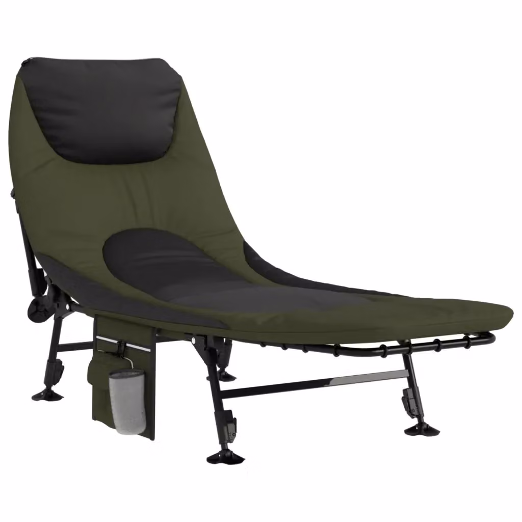 Letto da pesca pieghevole vidaXL verde e nero con gambe regolabili, poggiatesta regolabile e porta bicchieri – 2