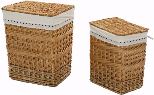 Cestone rettangolare in vimini con fodera in pizzo beige VACCHETTI L: 46 cm, P: 33 cm, H: 56 cm