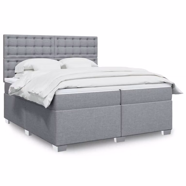 vidaXL Giroletto a Molle con Materasso in Tessuto Grigio Chiaro e Bianco, L/P: 200 x 200 cm