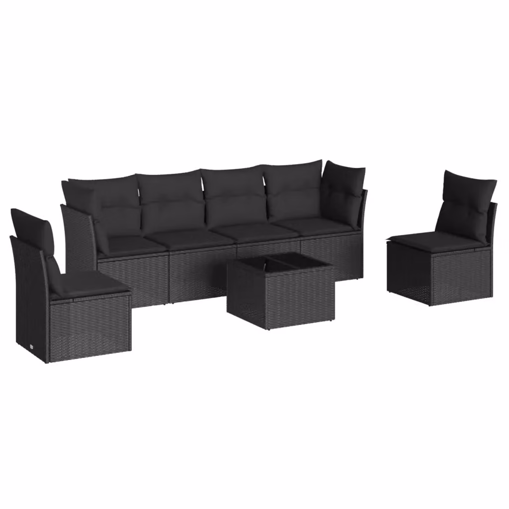 Set Divani da Giardino vidaXL in Polyrattan Nero con Cuscini e Tavolino da Caffè – 2