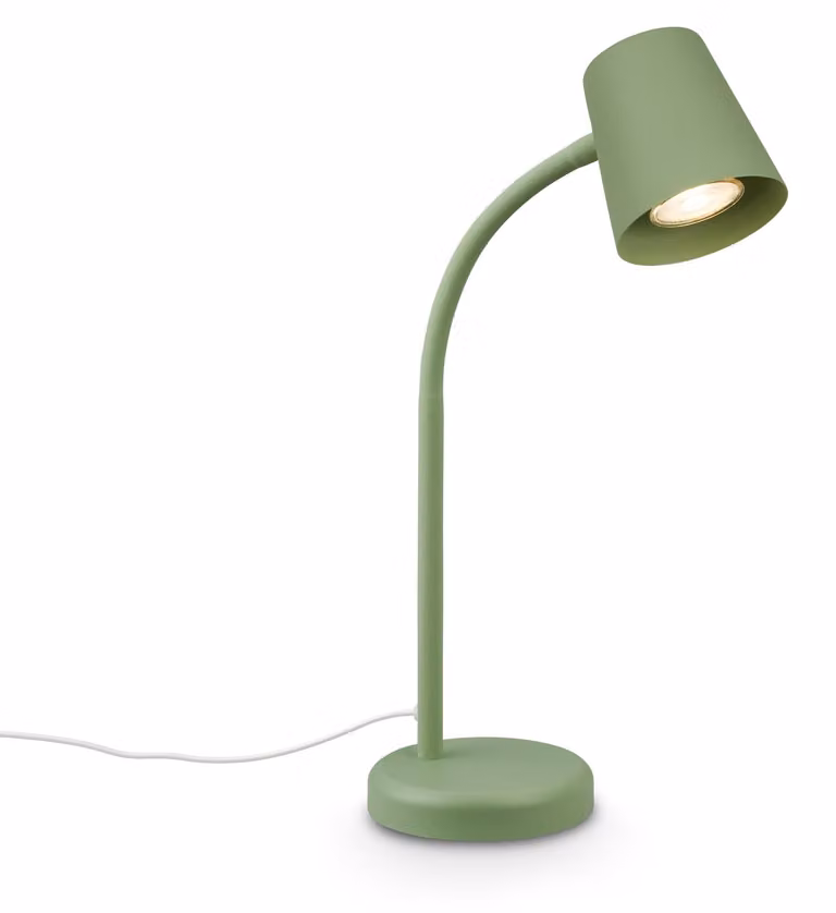 Lampada da scrivania con interruttore sul cavo, orientabile, attacco GU10, massimo 9W, color verde lime