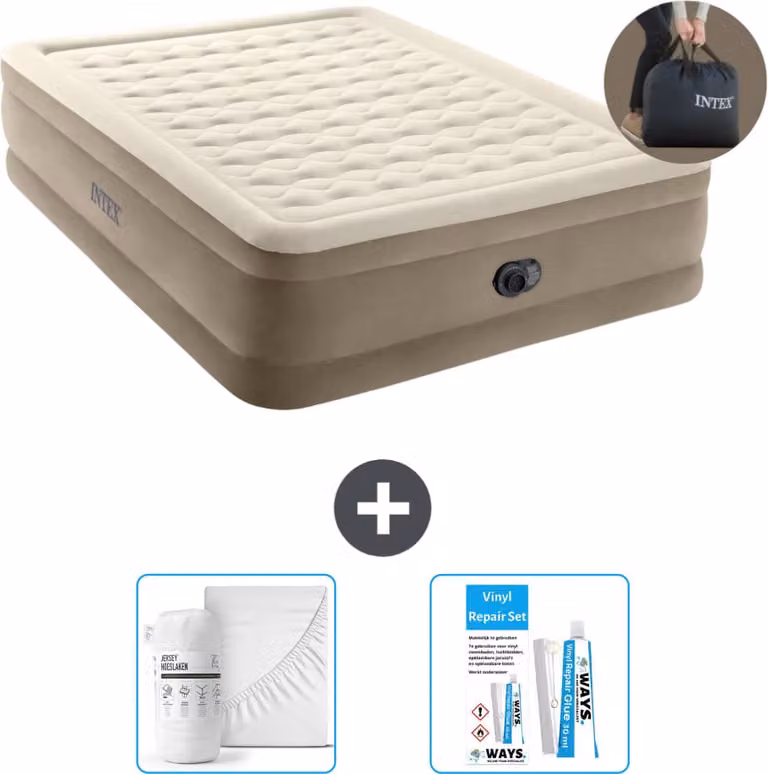 Lettino Intex - 2 persone - 152 x 203 x 46 cm - Beige - Incluso pompa - lenzuolo e kit di riparazione