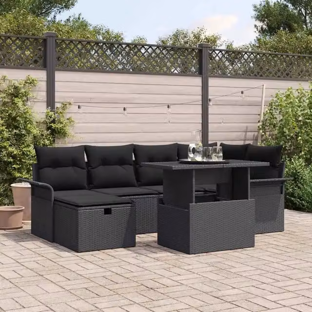 Set Divano da Giardino 7 pz Nero polyrattan 3359680
