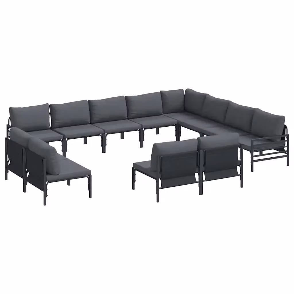 Set Divano da Giardino a L vidaXL con Cuscini Antracite e Nero in Acciaio Verniciato a Polvere – 2