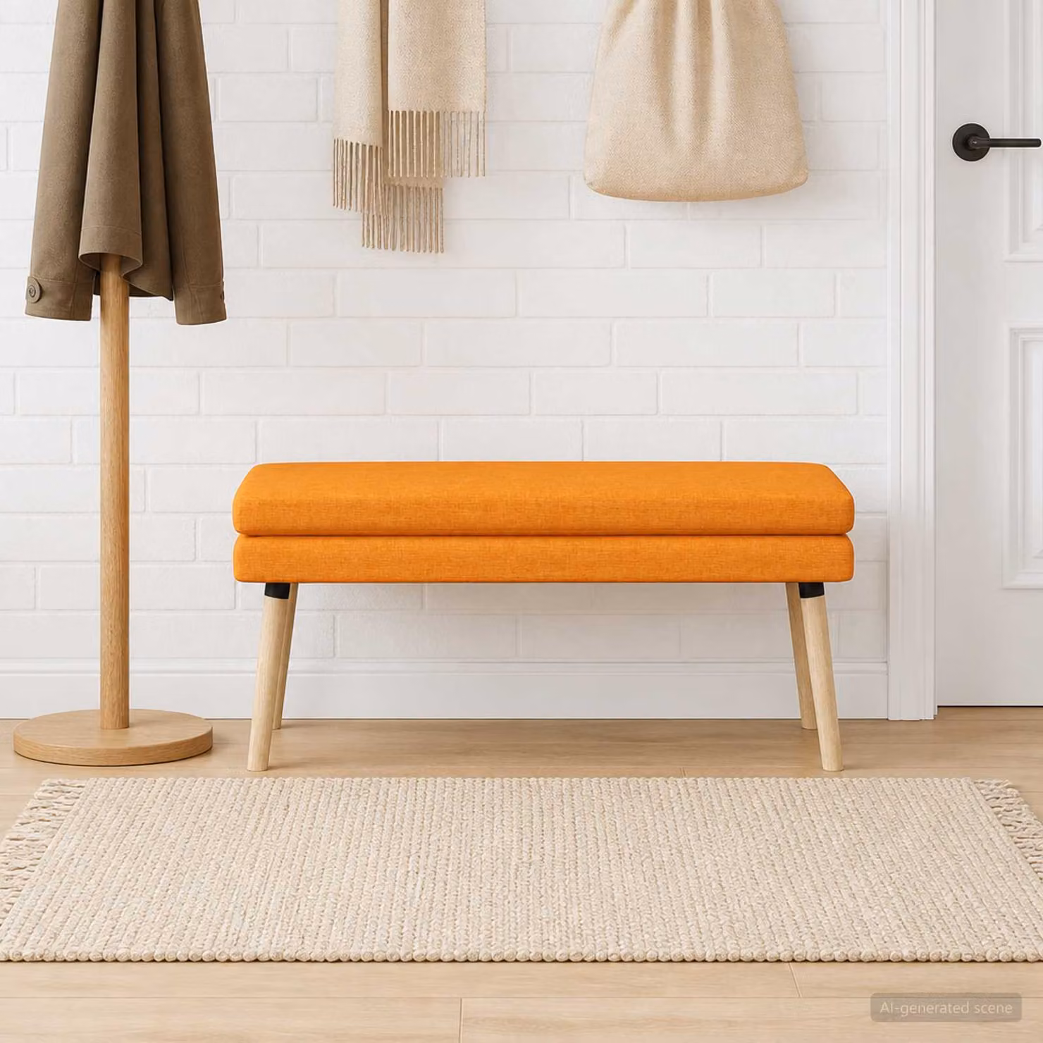 Panchina moderna vidaXL in legno e tessuto, colore giallo arancio, L 110 x P 40 x H 47 cm