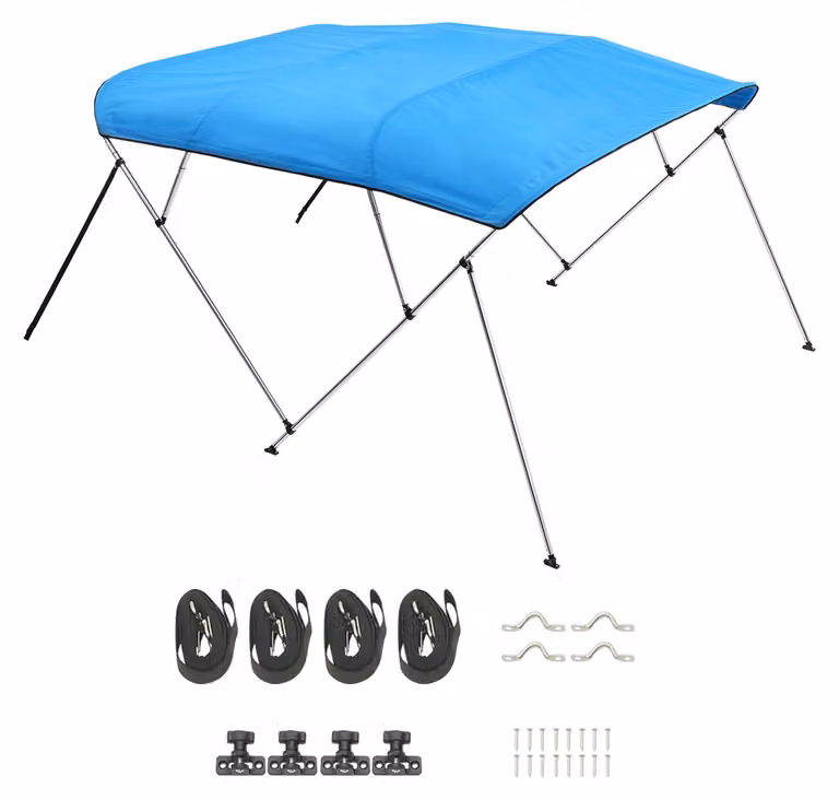 Copertura per tenda da sole (Bimini) per imbarcazioni, con 4 archi, realizzata in resistente poliestere 600D e dotata di una robusta struttura in lega di alluminio. Tenda da sole impermeabile per imbarcazioni, inclusa una pratica custodia, larghezza da 23