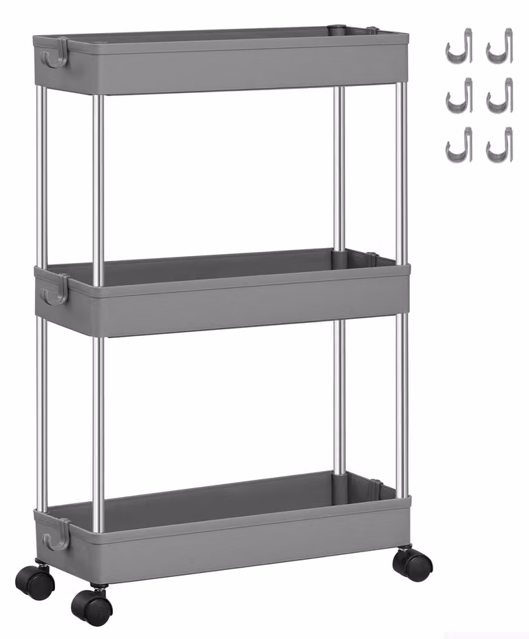 SONGMICS, carrello portante, carrello da cucina con 3 ripiani, scaffale aperto, acciaio inossidabile