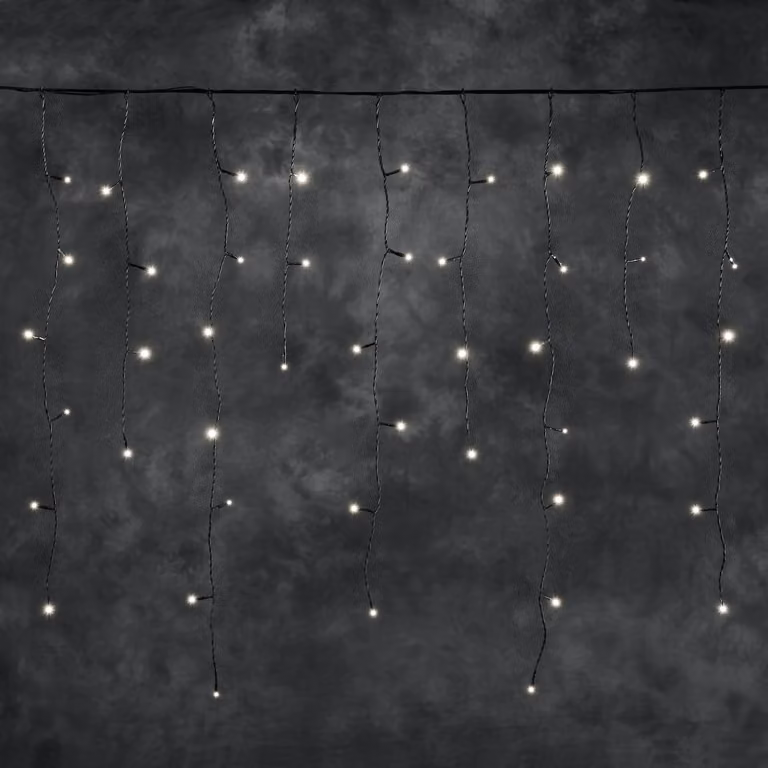 Catena luminosa a LED effetto pioggia di ghiaccio, 100 LED bianco caldo, grado di protezione IP44, colore nero