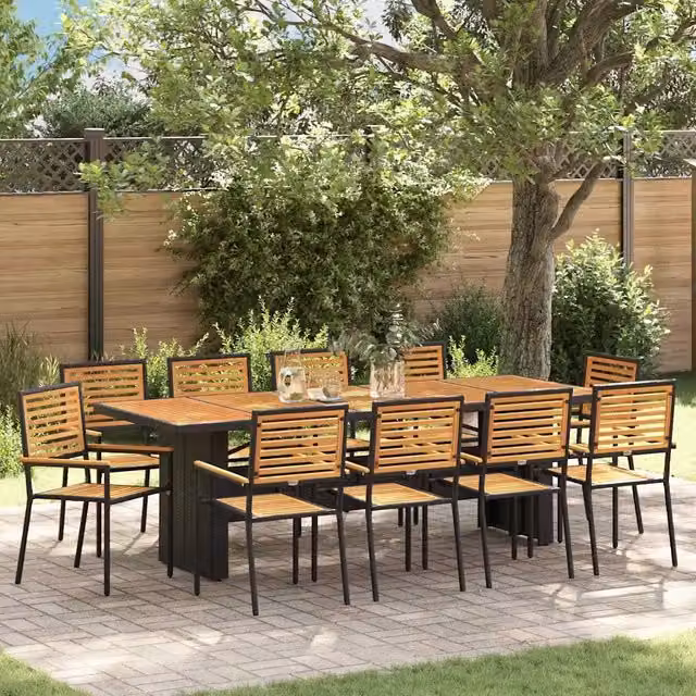 Set da pranzo per giardino e terrazzo vidaXL in polyrattan nero e marrone con tavolo rettangolare e 11 pezzi – 1