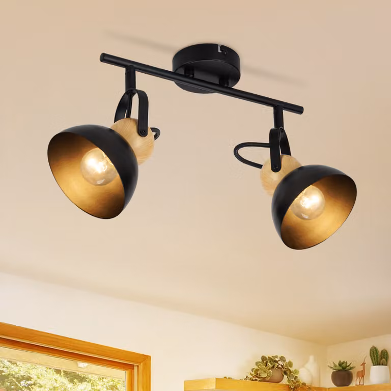 ZMH faretto da soffitto nero vintage 2 fiamme faretto retrò E27 lampada da corridoio orientabile 350° spot da soffitto in metallo plafoniera industriale da interno per corridoio cucina ingresso soggiorno camera da letto