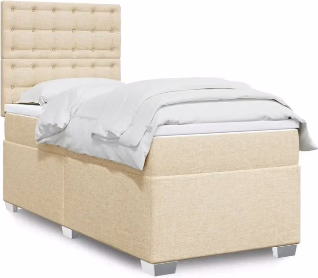 Letto Ibrido Moderno vidaXL con Materasso in Tessuto Beige e Bianco L/P/H: 90 x 190 cm