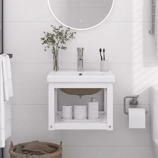 Lavabo da Bagno Moderno con Telaio in Metallo Laccato Bianco e Lavabo in Ceramica MERCATOXL L/P/H: 42 x 38 x 31 cm – 1