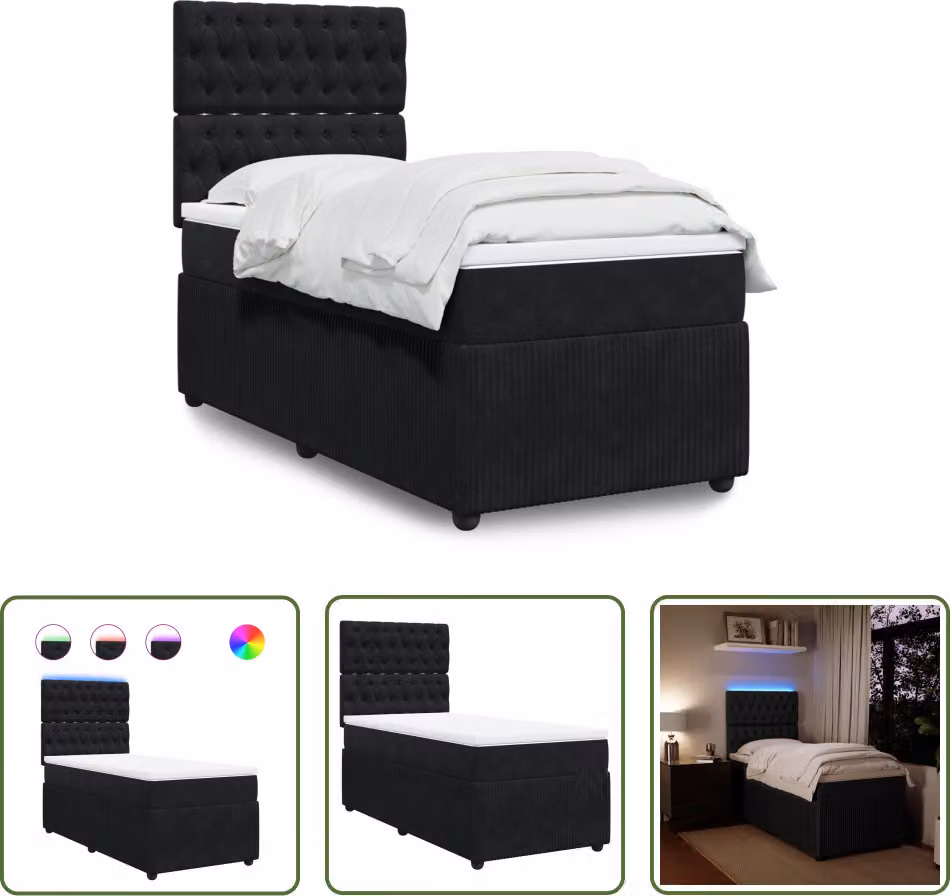 The Living Store Letto a molle con materasso nero 80x200 cm in velluto