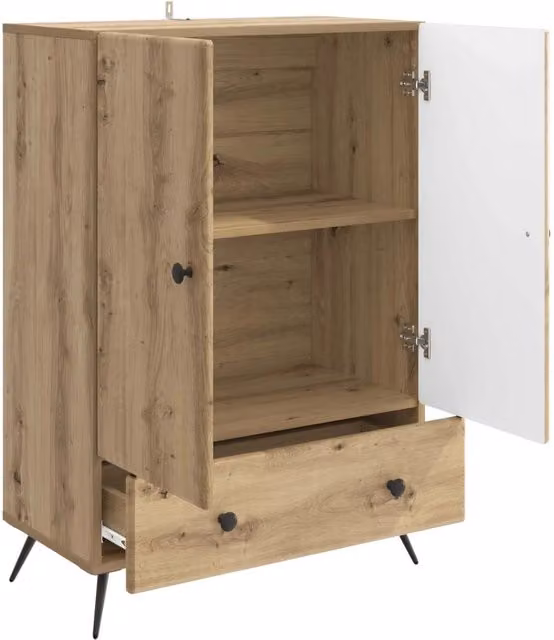 Credenza Buffet in Rovere Artigianale con Cassetto, Colore Marrone Opaco, L 66 cm x P 34,5 cm x H 95 cm