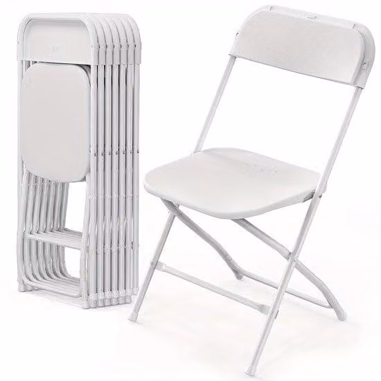 Set da 8 posti, sedie da giardino, sedie da campeggio, sedie in metallo, sedie impilabili, sedie con una capacità di carico di 158 kg, sedie nere e bianche, mobili da esterno sostenibili, sedie facili da trasportare.