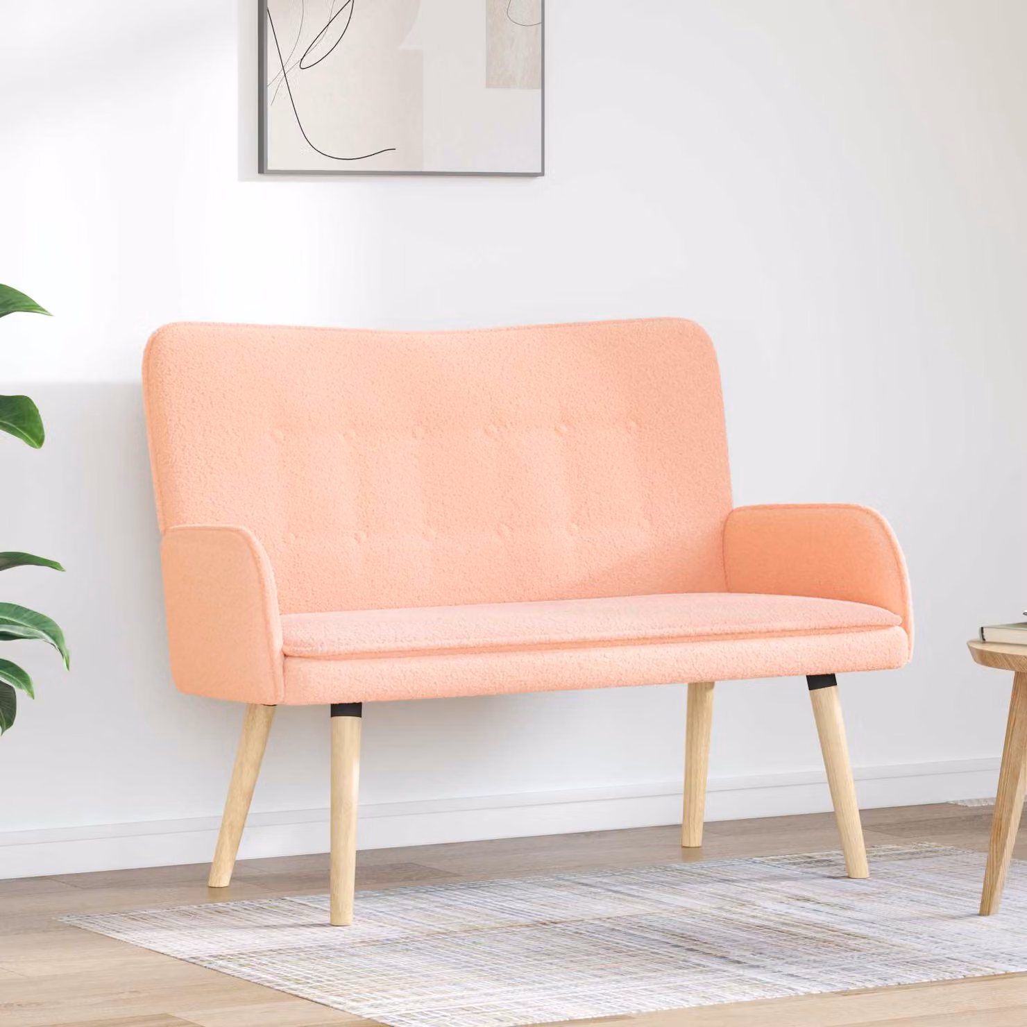 vidaXL Divano a 2 Posti Moderno in Tessuto Bouclé Rosa, L/P/H: 115 x 61 x 87 cm