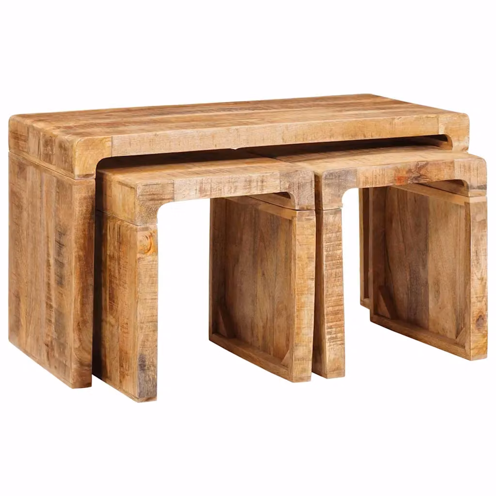 Set di 3 tavolini nesting vidaXL in legno di mango marrone per soggiorno L/P/H: 82 x 40 x 46 cm