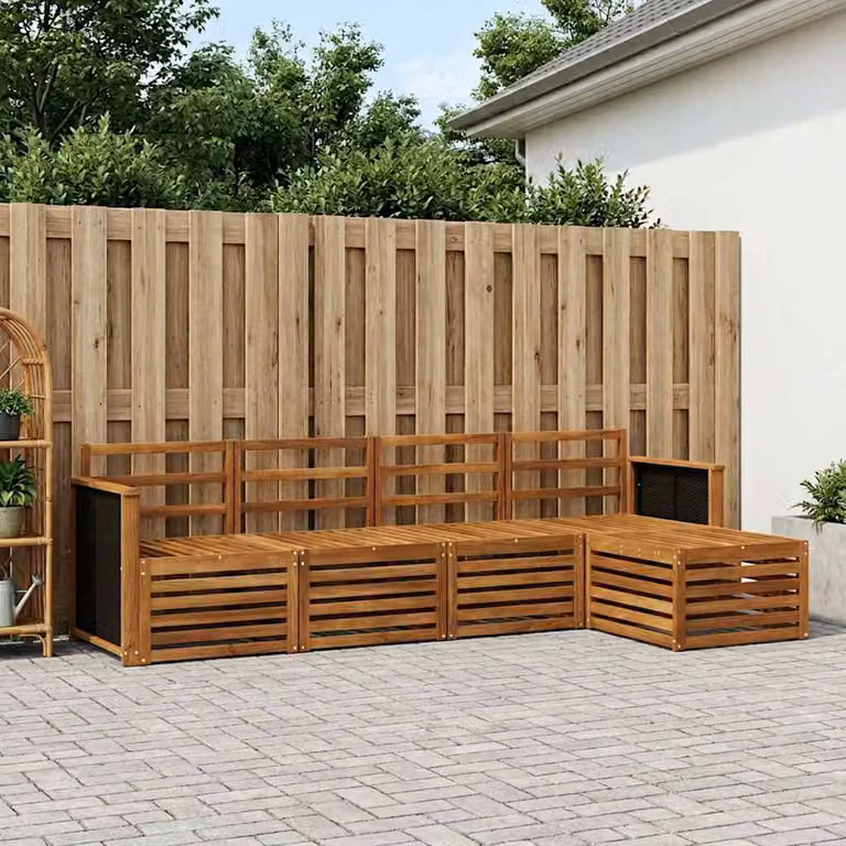 Set di divani da esterno vidaXL 5 pz in legno di acacia marrone con pouf e cuscini inclusi