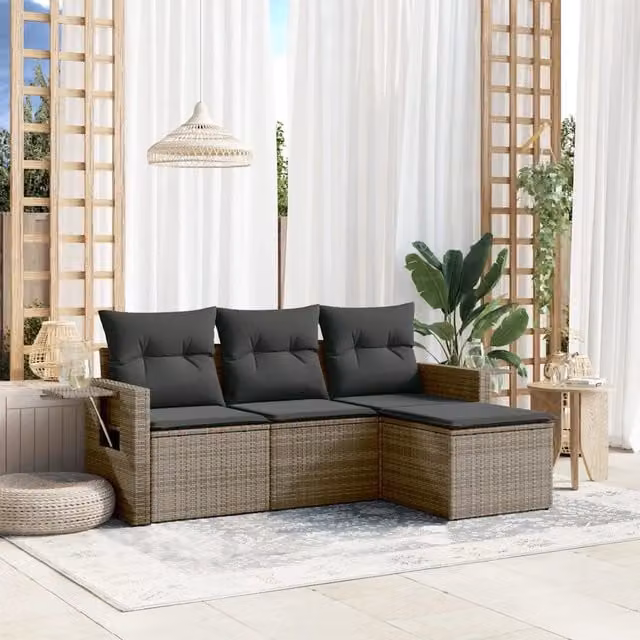 Set Divani da Giardino 4 pz con Cuscini in Polyrattan Grigio 3252407