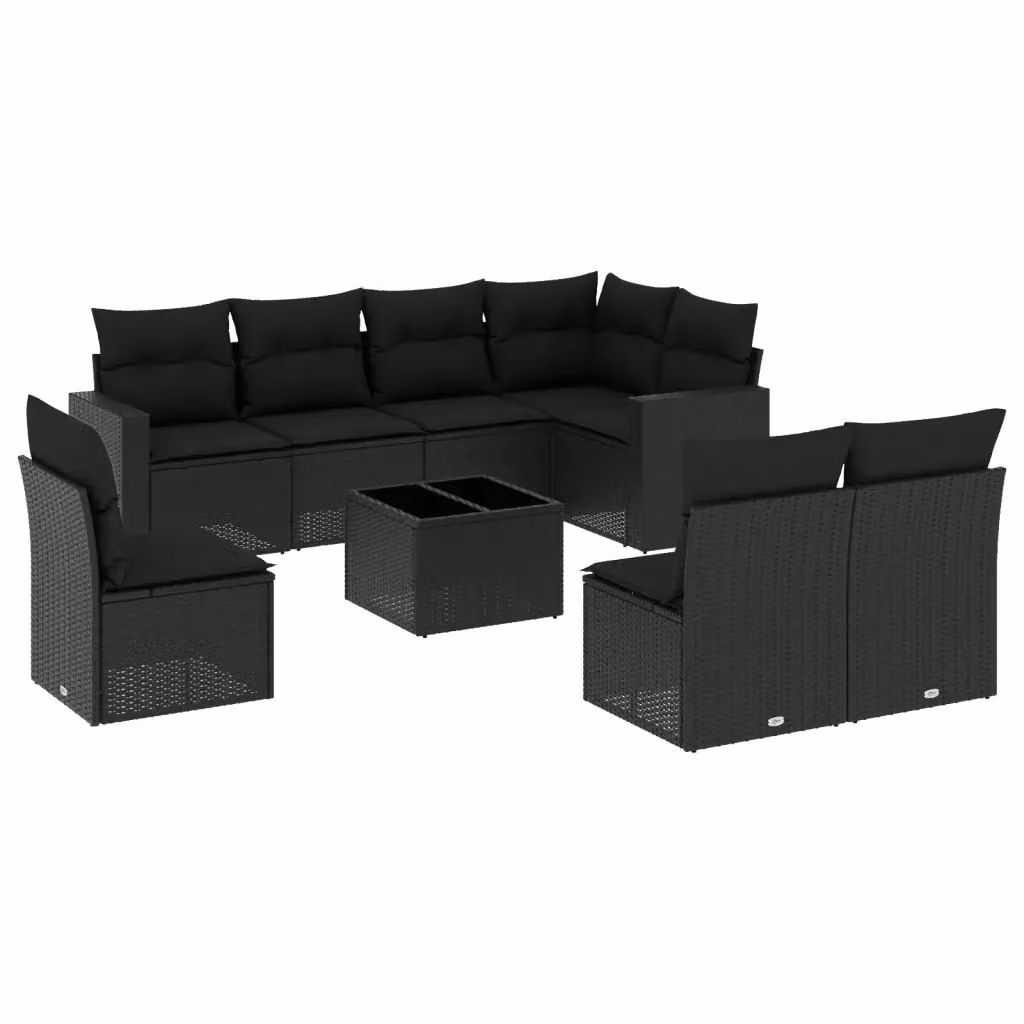 vidaXL Set Divani da Giardino a L 9 pz in Polyrattan Nero con Cuscini e Tavolino da Esterno – 2