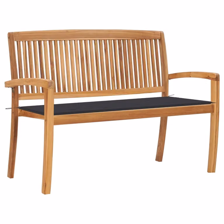 The Living Store Panca da giardino impilabile con cuscino 128,5 cm in teak massiccio