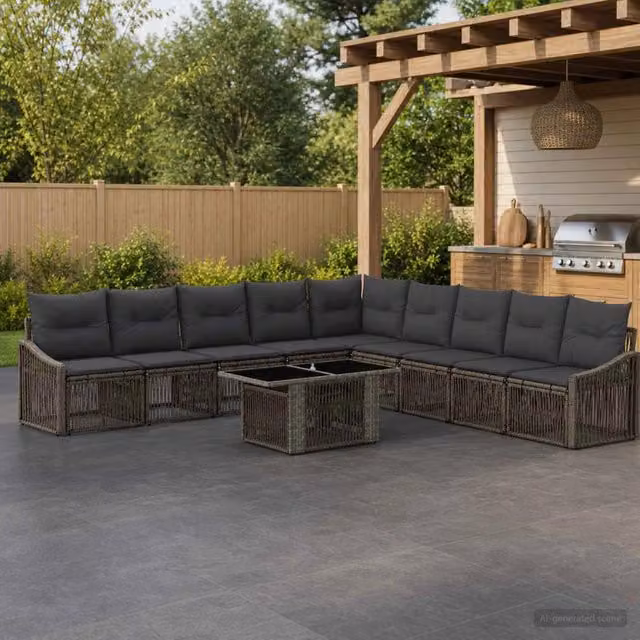 Set Divano da Giardino 10 pz Grigio e Grigio Scuro polyrattan 3437261