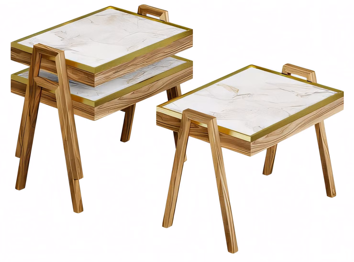 Couchtisch-Set aus Holz in Beige modern elegant