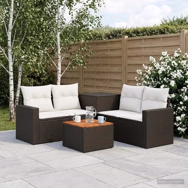 Set di divani 6 pz Nero e Bianco Crema 55 x 55 x 37 cm 3447395