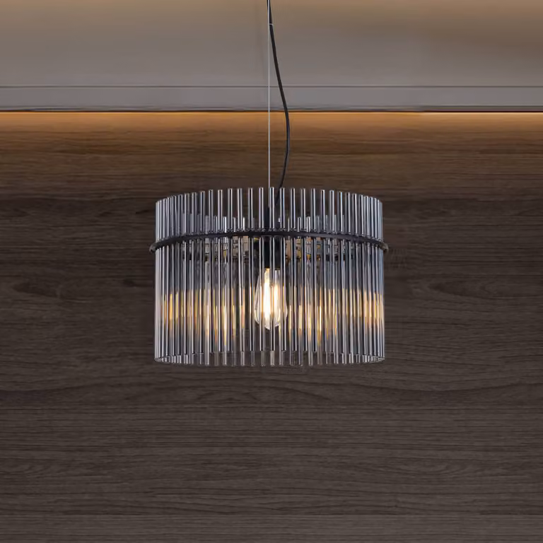Searchlight Lampada a sospensione Swizzle, dimmerabile, Alluminio / Grigio / Zincato, Soggiorno / Sala da pranzo, Vetro, Lampada a sospensione