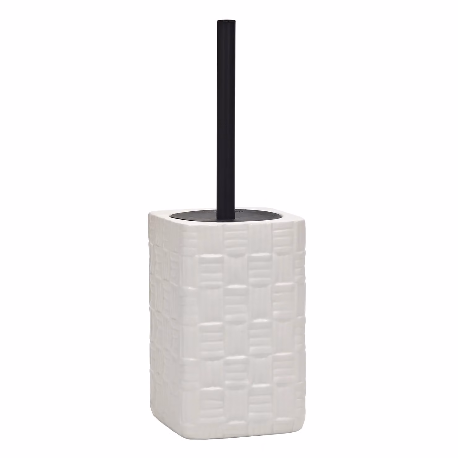 Portascopino con scopino in ceramica bianco con finitura a rilievo effetto intreccio Vestiamo Casa