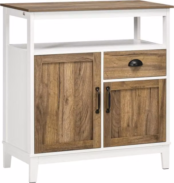 Mobile Cucina Stile Rustico HOMCOM con Armadietti e Cassetto, Bianco e Marrone, L: 76,6 cm, P: 35 cm, H: 81,5 cm – 1