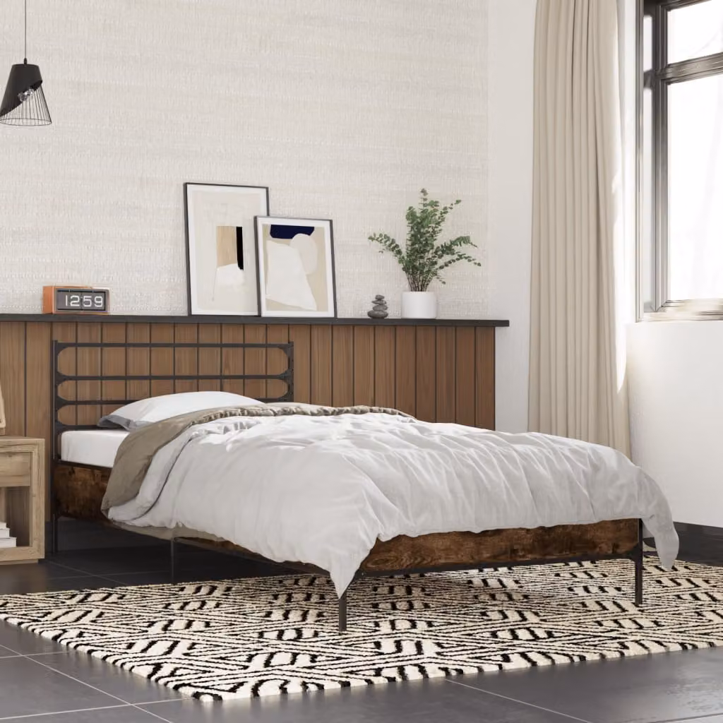 vidaXL Giroletto in Legno e Metallo Rovere Fumo L: 190 cm, P: 75 cm, H: 78 cm