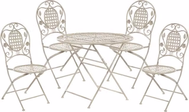 Set da giardino e balcone Beliani in metallo bianco stile retro con tavolo pieghevole e 4 sedie