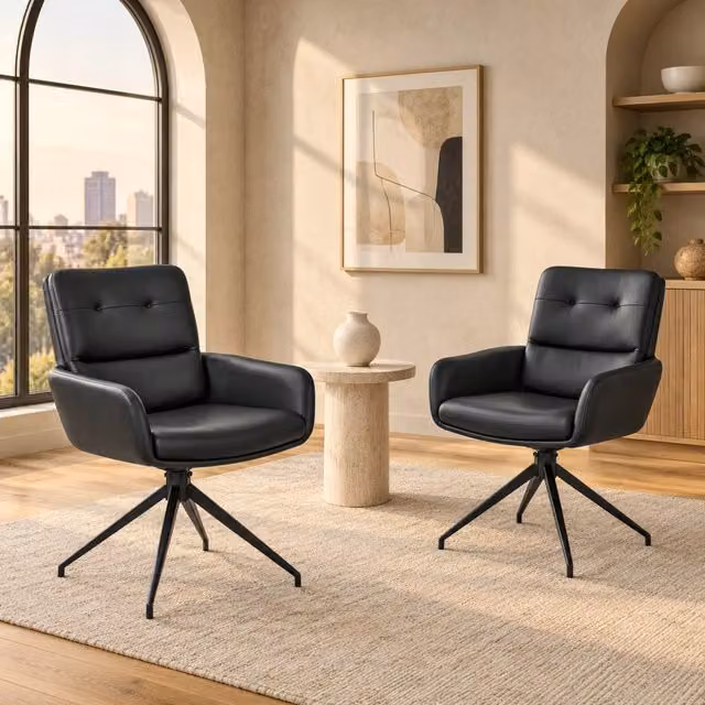 Set 2 sedie da pranzo girevoli 360° in PU nero con struttura in metallo HAVRYA