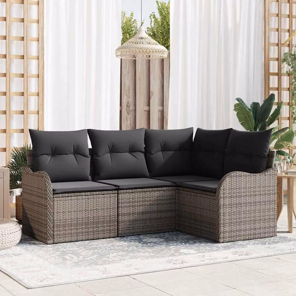 Maison Exclusive - Set da giardino composto da 4 pezzi, divano in rattan sintetico, colore grigio