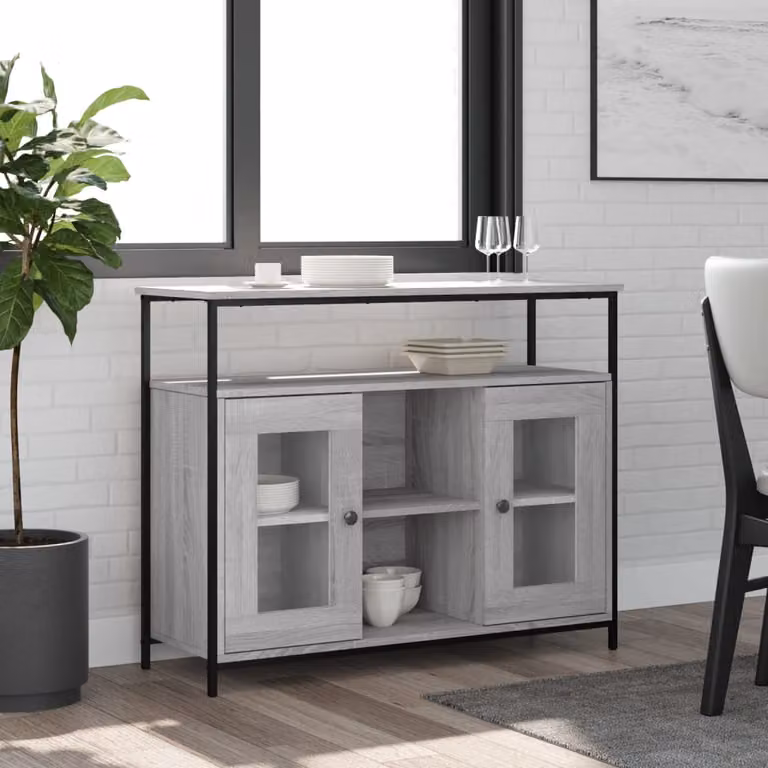 Credenza vidaXL in Legno Multistrato Grigio Sonoma L: 100 cm, P: 35 cm, H: 80 cm