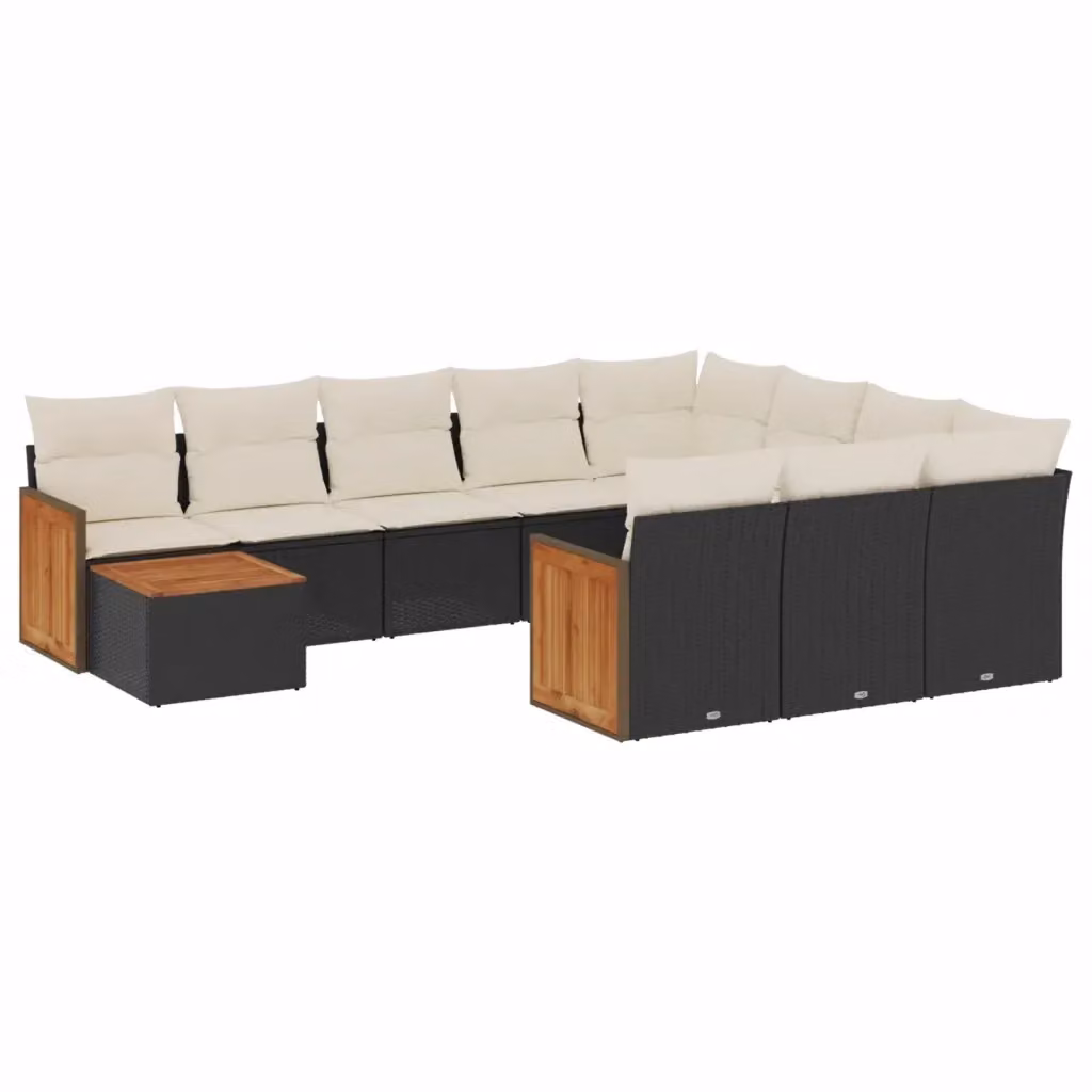 vidaXL Set Divani da Giardino 11 pz in Polyrattan Nero con Cuscini e Tavolino da Esterno a Forma di U – 2