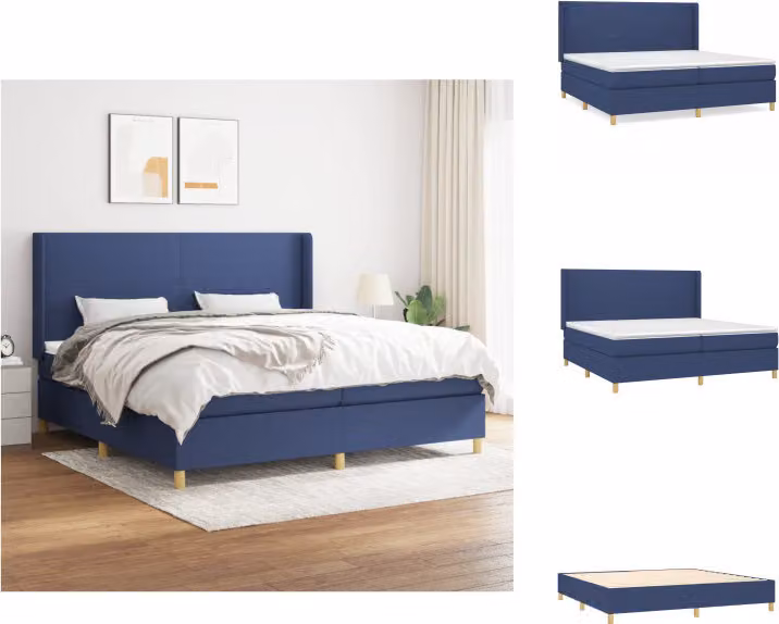 vidaXL Letto a molle con materasso blu 200x200 cm in tessuto - Letti & strutture letto